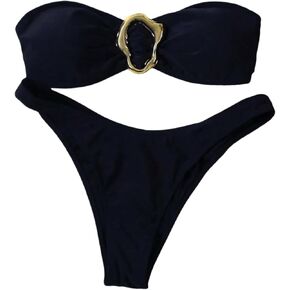 Shenhe Women's 2 قطعة من قطع السباحة عالية القطع مقطعة عن أنبوب عصابة أعلى bikini مجموعة بيكيني