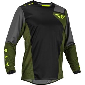 Fly Racing 2023 Adult Kinetic Jet Jersey (Black/Olive Green/Hi-Vis, Large)