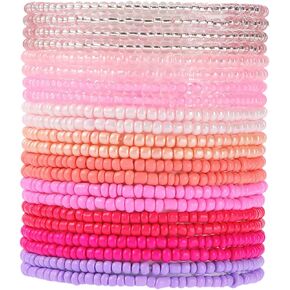 18Pcs Colorful Bohemia Seed Beaded Bracelets Handmade Adjustable Stackable Rainbow Beaded Stretch Bracelet Anket Multilayer Vaction Elastic Bracelet for Women Summer Beach Boho Jewelry Gifts