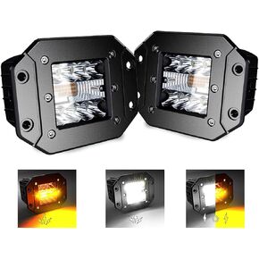 Aslong 2pcs 5inch LED Flush Mount Pods 6 أوضاع Amber/White Flasing Strobe Fog Lights Backup Backup Light Light Grill Mount Light مع تسخير الأسلاك للتبديل للسيارة UTV 4x4 ، الأسود