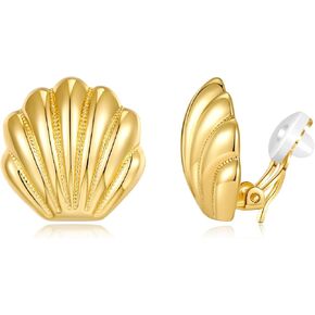 Gold Clip On Earrings Gold Plated Shell Studs for Non Pierced Ear Dainty Seashell Studs Fashion Summer Jewelry