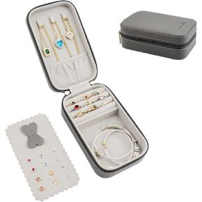 BONNY DODO Small Travel Jewelry Organizers Box for Women with PU Leather Portable Mini Jewelry Case with Compartments for Necklace Rings Earrings,Luxury Giftable Boxes (Gray, S)