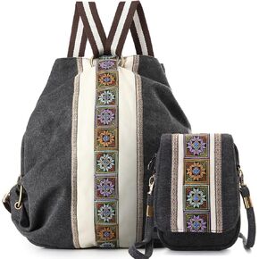 حقيبة ظهر Goodhan Canvas محفظة مضادة للسرقة حقيبة ظهر ومساحة صغيرة من قماشية الهاتف الخلوي ، 2pcs