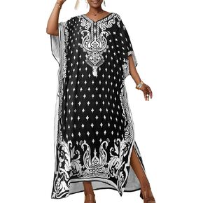 Bsubseach Ethnic Kaftan Dresses for Women Plus Size Beach Coverup Short Sleeve Beach Dress Caftan Loungewear in Kuwait