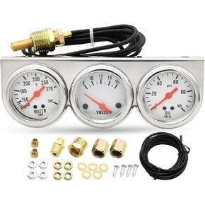 2" Volt Triple Gauge Kit, 3 in 1 Car Meter Auto Gauge（Voltmeter + Water Gauge + Oil Press Gauge,52mm Chrome Voltage Gauge Water Temp Gauge Oil Pressure Sensor Gauges Kit