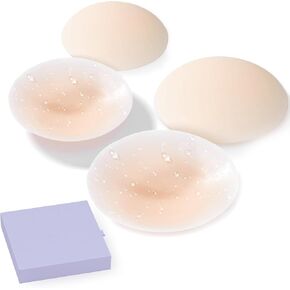 2 Pairs Nipple Covers for Women - Adhesive Reusable Silicone Pasties Invisible Seamless No Show Breast Petals Strapless Bra Beige