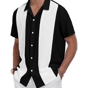 YTD Men's Vintage Bowling Shirt Short Sleeve Button Down Summer Cuba Beach Shirts