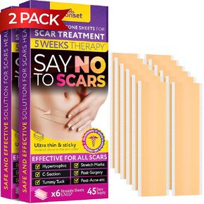 Silicone Scar Sheets - Effective Scar Treatment for Surgical Scars, C-Section, Acne, Keloid and More - Extra Long - 6 Sheets 5.7x1.57 inch (2-Pack)