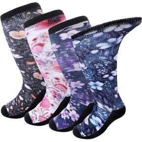 Geyoga 4 Pairs Bariatric Socks: Extra Wide Floral Diabetic Socks for Women Plus Size, Non Binding, Cushioned, Seamless Toe, One Size Fits Most, Multicolor, Floral Pattern