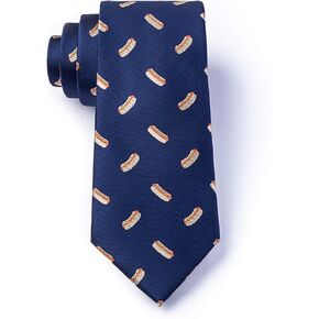 Men's Navy Blue Microfiber Hot Dogs Dreams Foodie Tie Necktie