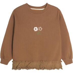 Mud Kingdom Crewneck Sweatshirt for Girls Lace Hem Pullover Long Sleeve Solid 3D Flower Tops Fall