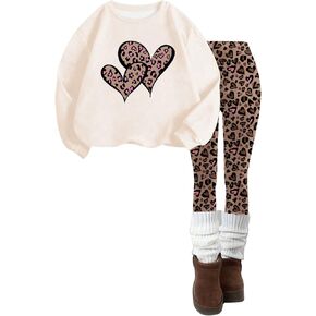 Floerns Girl's Two Piece Outfit Cheetah Long Sleeve Sweatshirts with Leggings Set