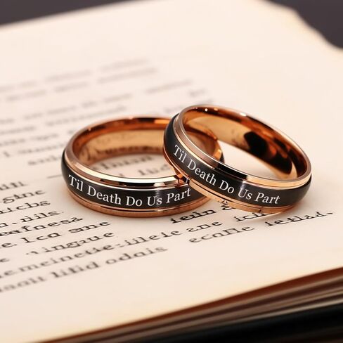 Ulan Moron Personalized Couple Ring 4mm 6mm 8mm Wedding Ring for Men Free Custom Engraved Tungsten Carbide Black Matte Satin Finish 18K Rose Gold Plated in Kuwait