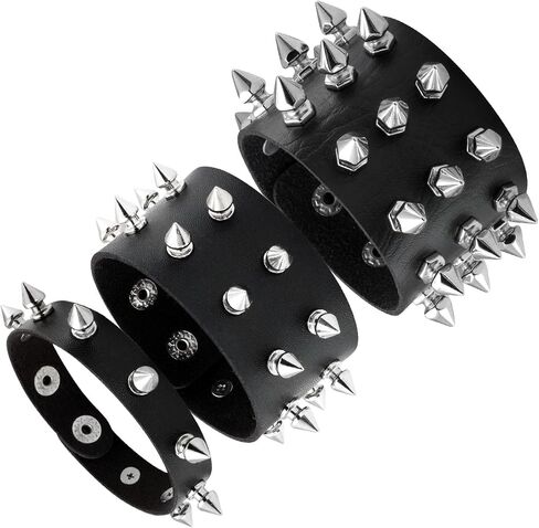 Milakoo 3 Pieces Spike Cuff Bracelet Bangle for Women Men Punk Rock Gothic Bracelet Adjustable in Saudi Arabia