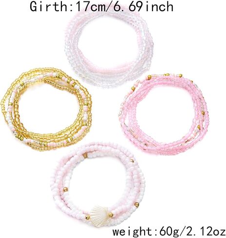 18Pcs Colorful Bohemia Seed Beaded Bracelets Handmade Adjustable Stackable Rainbow Beaded Stretch Bracelet Anket Multilayer Vaction Elastic Bracelet for Women Summer Beach Boho Jewelry Gifts in Saudi Arabia