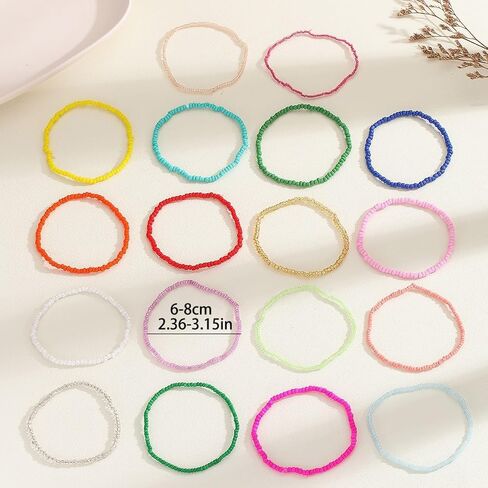 18Pcs Colorful Bohemia Seed Beaded Bracelets Handmade Adjustable Stackable Rainbow Beaded Stretch Bracelet Anket Multilayer Vaction Elastic Bracelet for Women Summer Beach Boho Jewelry Gifts in Saudi Arabia
