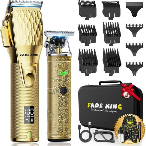 Fadeking® Professional Hair Clippers for Men - Cordless Hair Clippers ، LCD عرض Clippers Clippers لقطع الشعر والرجال مع حالة السفر (الذهب+البرونز) in Kuwait