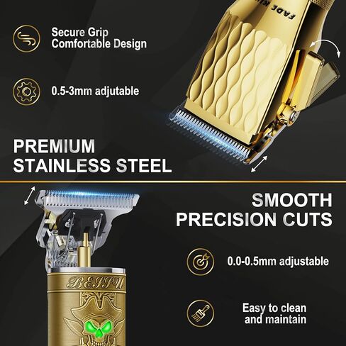 Fadeking® Professional Hair Clippers for Men - Cordless Hair Clippers ، LCD عرض Clippers Clippers لقطع الشعر والرجال مع حالة السفر (الذهب+البرونز) in Kuwait