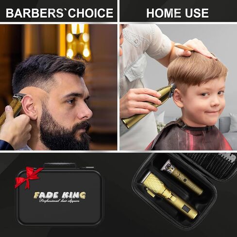 Fadeking® Professional Hair Clippers for Men - Cordless Hair Clippers ، LCD عرض Clippers Clippers لقطع الشعر والرجال مع حالة السفر (الذهب+البرونز) in Kuwait