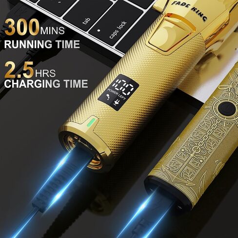 Fadeking® Professional Hair Clippers for Men - Cordless Hair Clippers ، LCD عرض Clippers Clippers لقطع الشعر والرجال مع حالة السفر (الذهب+البرونز) in Kuwait