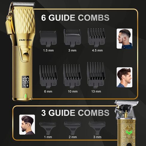 Fadeking® Professional Hair Clippers for Men - Cordless Hair Clippers ، LCD عرض Clippers Clippers لقطع الشعر والرجال مع حالة السفر (الذهب+البرونز) in Kuwait
