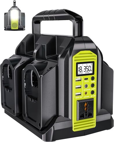 Taingwei 350W Leverter لبطارية Ryobi 18V ، 4 شركات DC 18V إلى AC 110-120V Battern Helperter مع 3 منفذ USB-A ، منفذ USB-C 1 ، ضوء 300LM LED لحالات الطوارئ في الهواء الطلق (أداة فقط)) in Kuwait