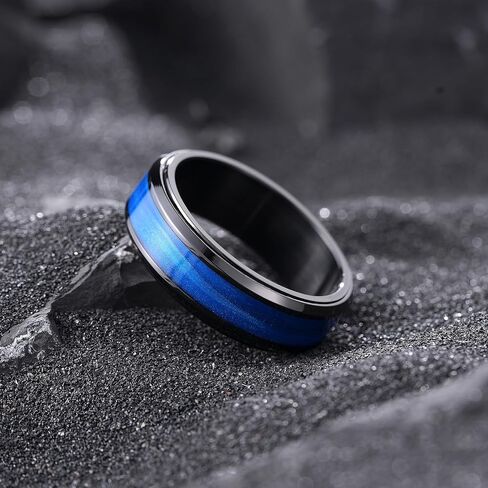 King Will Mens 8mm Stainless Steel Rings Anxiety Fidget Spinner Ring Black Plated Blue Green Galaxy Sand Inlay Beveled Edge Spinning Wedding Bands Comfort Fit Size 7-12 in Kuwait