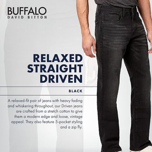 Buffalo David Bitton Men's Relaxed Straight Driven Jeans, Mid Blue Sanded, 42 30 in Saudi Arabia