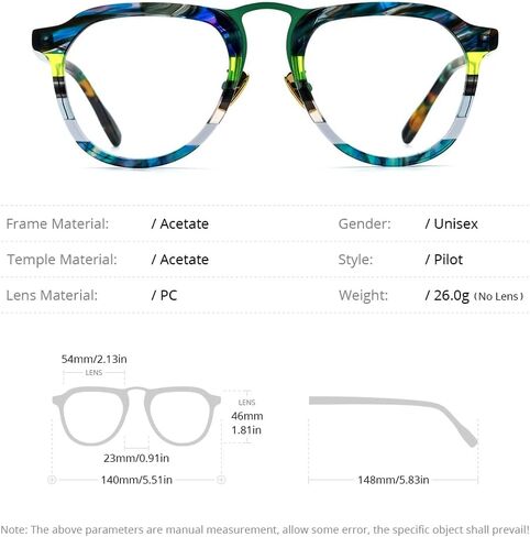 HEPIDEM Multicolor Acetate Glasses Frame Women,Round Vintage Retro Optical Eyeglasses 9339 in Saudi Arabia