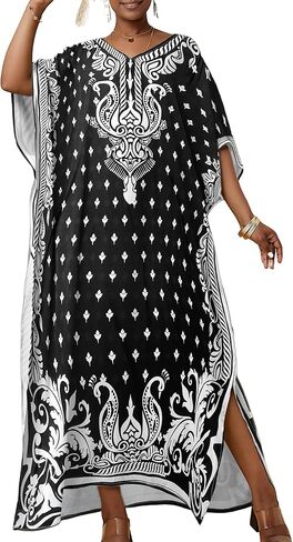 فساتين Bsubseach العرقية Kaftan للنساء بالإضافة إلى حجم التستر على الشاطئ القصيرة شاطئ فستان Caftan Loungewear in Saudi Arabia