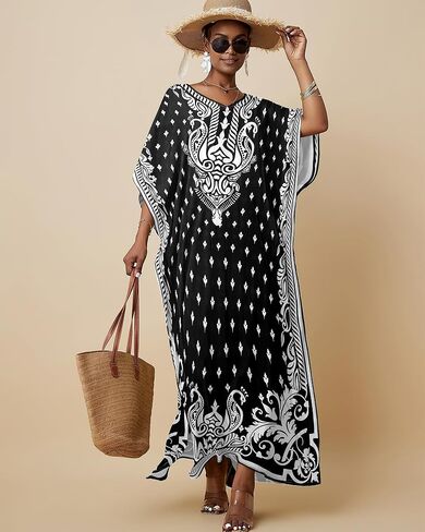 فساتين Bsubseach العرقية Kaftan للنساء بالإضافة إلى حجم التستر على الشاطئ القصيرة شاطئ فستان Caftan Loungewear in Saudi Arabia