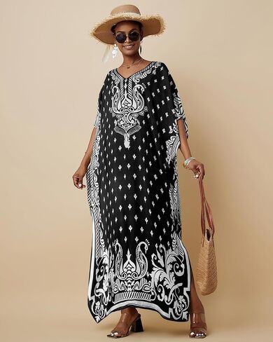 فساتين Bsubseach العرقية Kaftan للنساء بالإضافة إلى حجم التستر على الشاطئ القصيرة شاطئ فستان Caftan Loungewear in Saudi Arabia