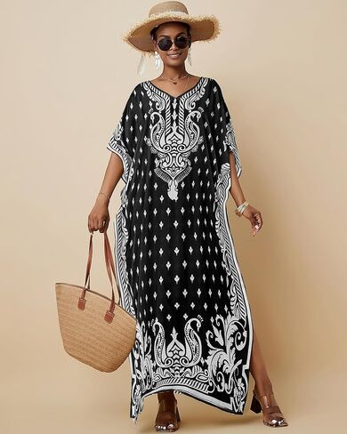 فساتين Bsubseach العرقية Kaftan للنساء بالإضافة إلى حجم التستر على الشاطئ القصيرة شاطئ فستان Caftan Loungewear in Saudi Arabia