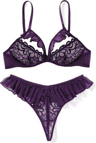 Avidlove Sexy Lingerie For Women 2 Piece Lace Bra and Panty Sets Mesh Ruffle Underwear Babydoll Outfits S-XXL in Saudi Arabia