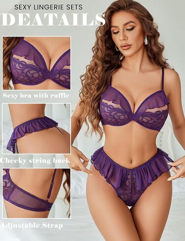 Avidlove Sexy Lingerie For Women 2 Piece Lace Bra and Panty Sets Mesh Ruffle Underwear Babydoll Outfits S-XXL in Saudi Arabia