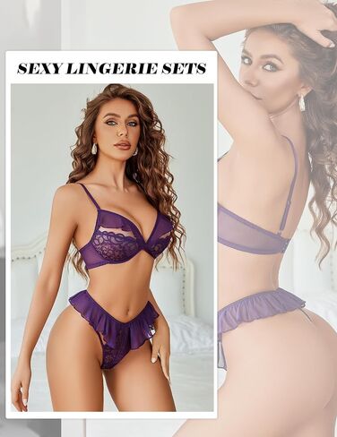 Avidlove Sexy Lingerie For Women 2 Piece Lace Bra and Panty Sets Mesh Ruffle Underwear Babydoll Outfits S-XXL in Saudi Arabia