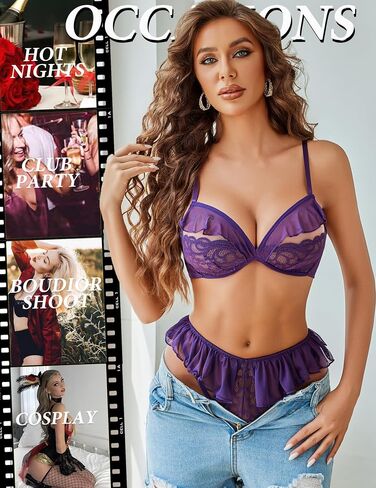 Avidlove Sexy Lingerie For Women 2 Piece Lace Bra and Panty Sets Mesh Ruffle Underwear Babydoll Outfits S-XXL in Saudi Arabia