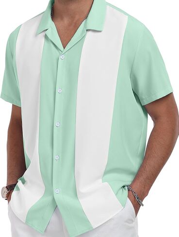 ytd men intage bowling shirt button short sleeve button down summer cuba beach dorts in Kuwait