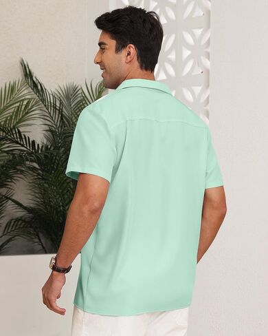 ytd men intage bowling shirt button short sleeve button down summer cuba beach dorts in Kuwait