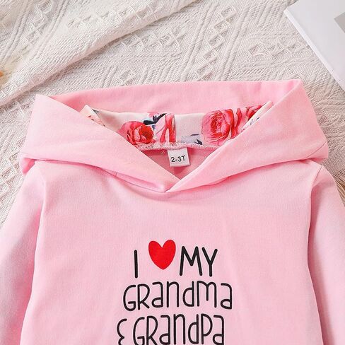 2PC Girls Clothes Girl letter and Floral print Hooded Set, letter print Top +Floral print Pants Set in Kuwait