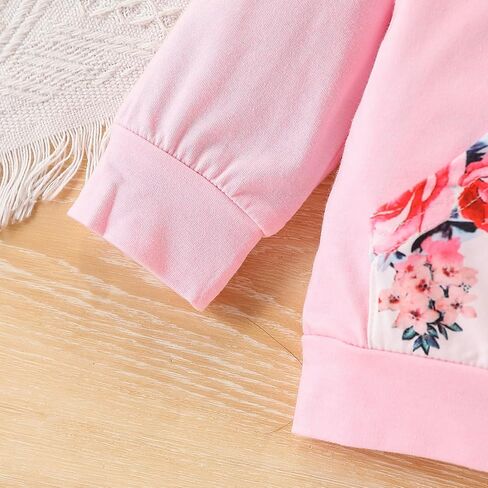 2PC Girls Clothes Girl letter and Floral print Hooded Set, letter print Top +Floral print Pants Set in Kuwait