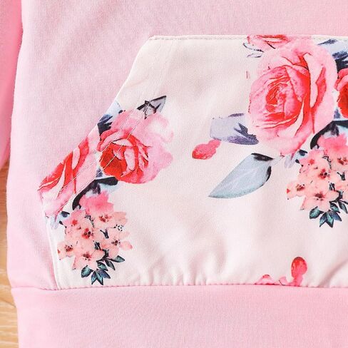 2PC Girls Clothes Girl letter and Floral print Hooded Set, letter print Top +Floral print Pants Set in Kuwait