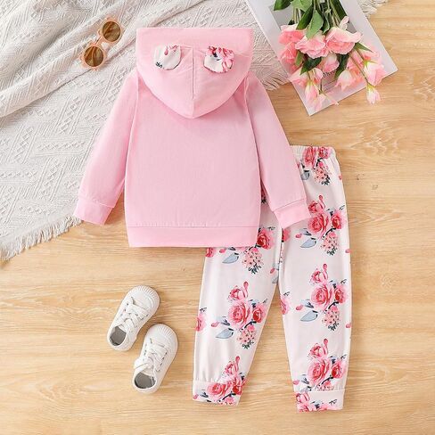 2PC Girls Clothes Girl letter and Floral print Hooded Set, letter print Top +Floral print Pants Set in Kuwait