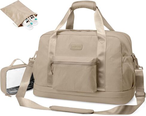 LOVEVOOK Gym Bag for Women, Weekender Overnight Bag With Shoe Compartment, Travel Duffel Bag with Trolley Sleeve, Personal Item Bag, Workout Dance Bag- Khaki in Saudi Arabia