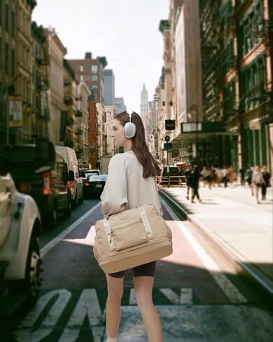 LOVEVOOK Gym Bag for Women, Weekender Overnight Bag With Shoe Compartment, Travel Duffel Bag with Trolley Sleeve, Personal Item Bag, Workout Dance Bag- Khaki in Saudi Arabia