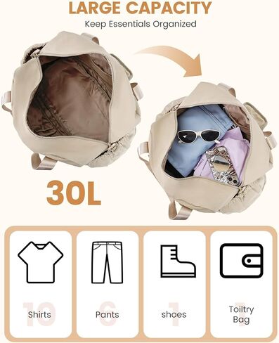 LOVEVOOK Gym Bag for Women, Weekender Overnight Bag With Shoe Compartment, Travel Duffel Bag with Trolley Sleeve, Personal Item Bag, Workout Dance Bag- Khaki in Saudi Arabia