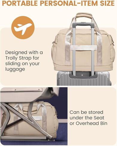 LOVEVOOK Gym Bag for Women, Weekender Overnight Bag With Shoe Compartment, Travel Duffel Bag with Trolley Sleeve, Personal Item Bag, Workout Dance Bag- Khaki in Saudi Arabia