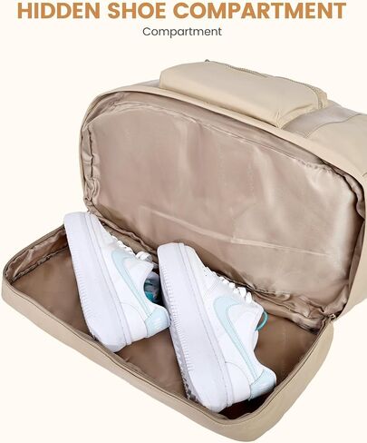 LOVEVOOK Gym Bag for Women, Weekender Overnight Bag With Shoe Compartment, Travel Duffel Bag with Trolley Sleeve, Personal Item Bag, Workout Dance Bag- Khaki in Saudi Arabia