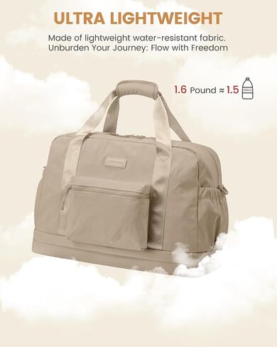 LOVEVOOK Gym Bag for Women, Weekender Overnight Bag With Shoe Compartment, Travel Duffel Bag with Trolley Sleeve, Personal Item Bag, Workout Dance Bag- Khaki in Saudi Arabia