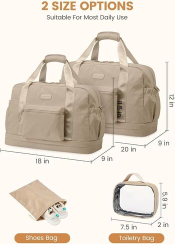 LOVEVOOK Gym Bag for Women, Weekender Overnight Bag With Shoe Compartment, Travel Duffel Bag with Trolley Sleeve, Personal Item Bag, Workout Dance Bag- Khaki in Saudi Arabia
